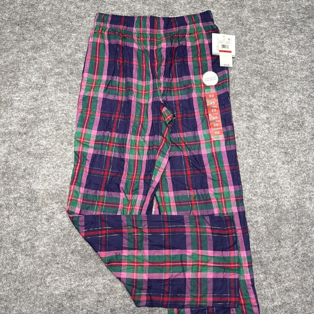 NEW Roudelain pajama bottoms womens XS purple plaid festive cozy soft lounge $34